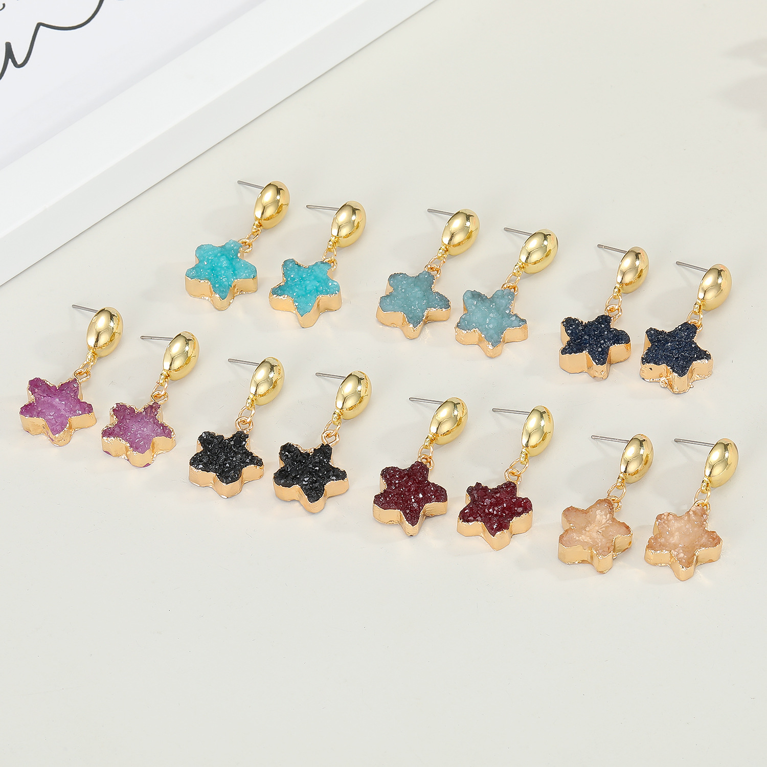 Fashion Sweet Korean Natural Stone Star Small Earrings For Women display picture 5