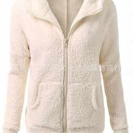 跨境亚马逊爆款女装欧美毛绒卫衣女秋冬羊羔绒女士新款上衣外套