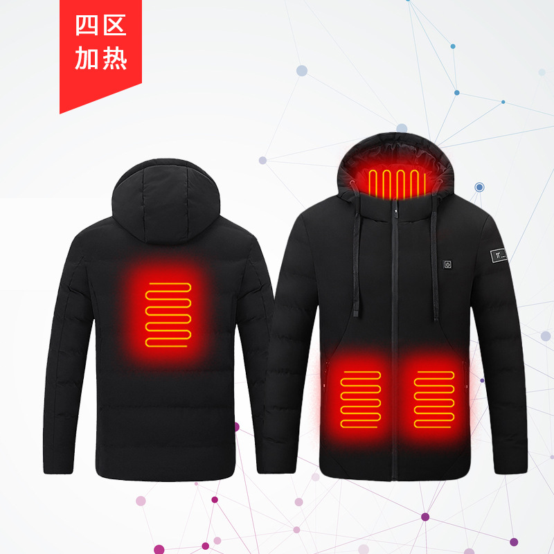 跨境爆款男士智能發熱棉衣 工廠批發USB充電加熱棉服青年保暖外套