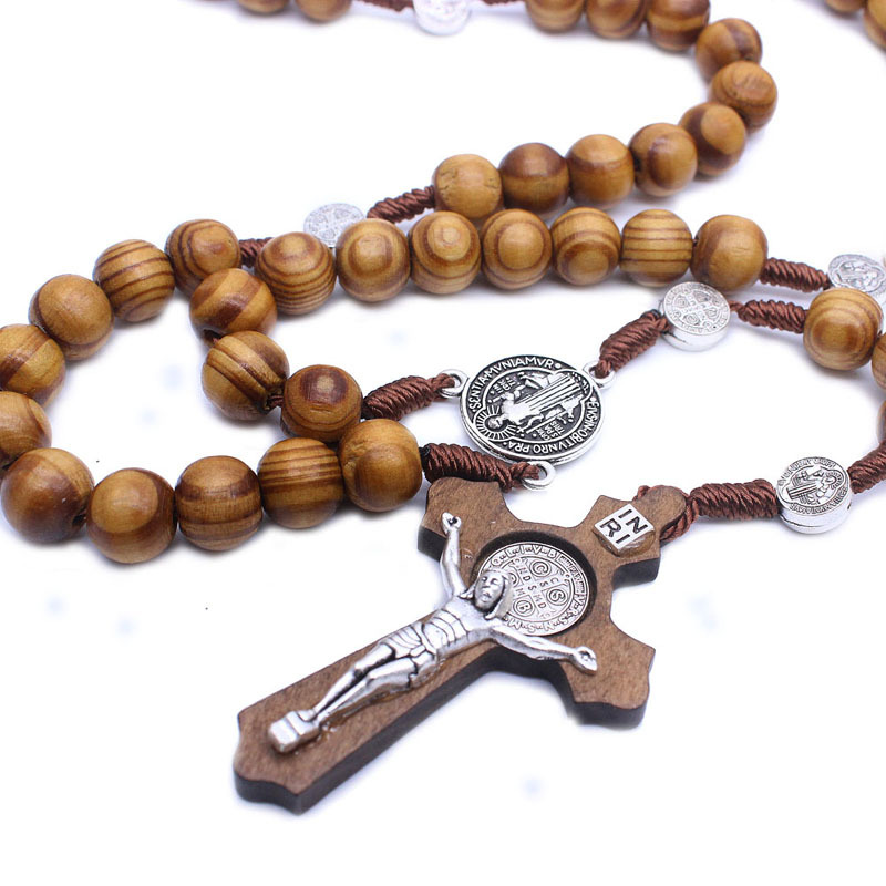 Retro Cross Wood Beaded Unisex Pendant Necklace 1 Piece