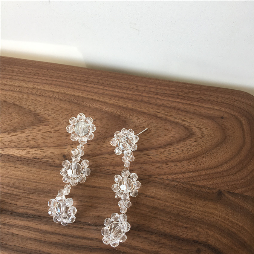 1 Pair Novelty Flower Beaded Plating Artificial Crystal Metal Drop Earrings display picture 2