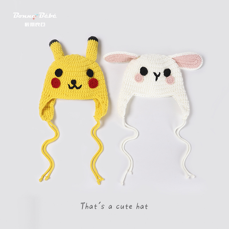 Children's winter cute demi-season cartoon woolen cotton woven…