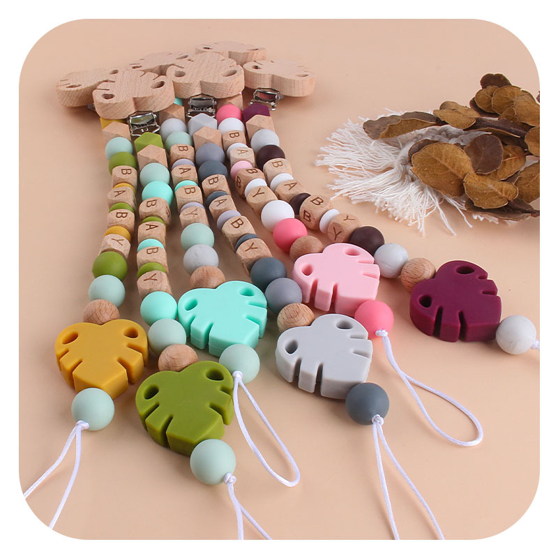 Baby Beech chupete clip Beech Leaf Toy teether nombre del bebé personalizable silicona hoja chupete cadena