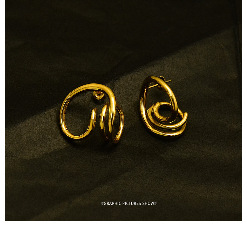 Special-shaped Cochlear Inspiration Steel Material Plated 18k Real Gold Earrings Wholesale display picture 1