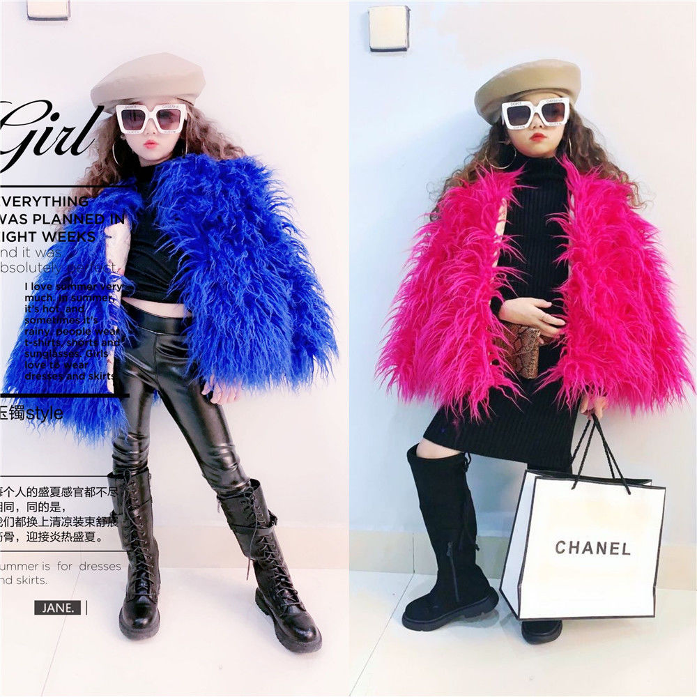 Wanghong children's clothing store 2020 fashion Western style children girl With cotton thickening colour Bright Fur imitation coat overcoat