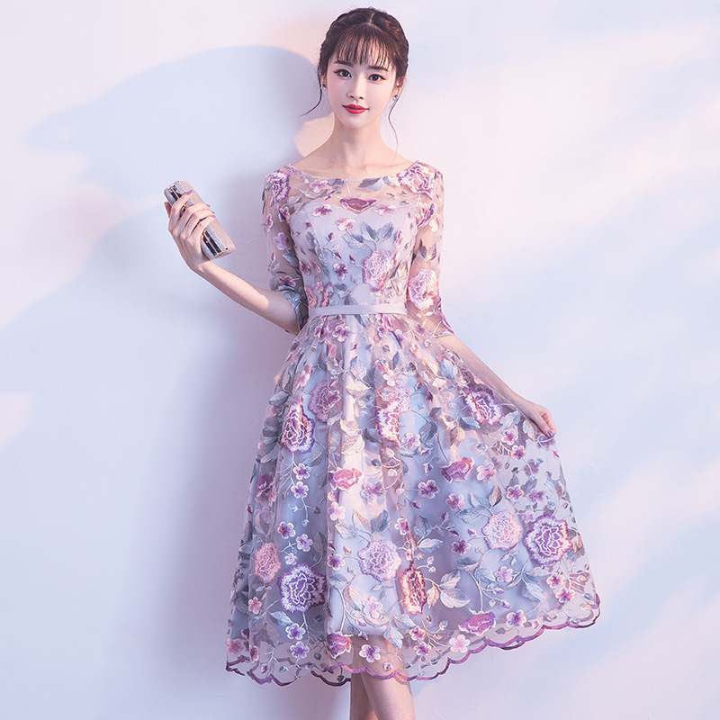 Short Dress for Women 2026 Spring New Style Rose Flower Host Short Dress Bridesmaid Dress Banquet Evening Dress