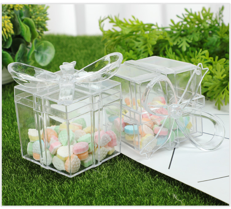 Cross-border Food Grade Plastic Transparent Bow Square Candy Gift Box Wedding Candy Box Wedding Companion Gift Box Packaging Box display picture 2