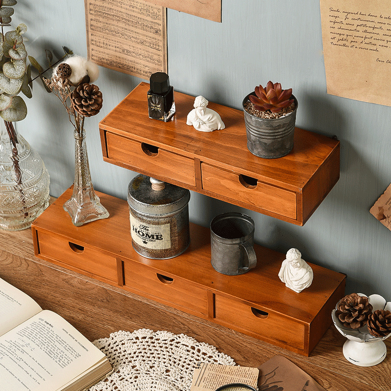 레트로 창조적 인 데스크탑 벽 저장 사무실 잡화 다층 조직 캐비닛 zakka 나무 보석 사물함