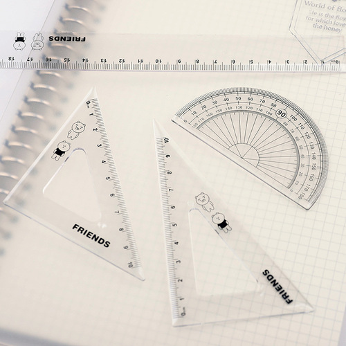 Four-piece set of student protractor ruler triangle plate drawing design drawing tools stationery wholesale transparent set of rulers