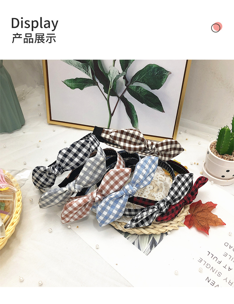 Korean New Lattice Toothed Non-slip Headband Student Ladies Sweet Bowknot Rabbit Ears Hair Accessories display picture 5