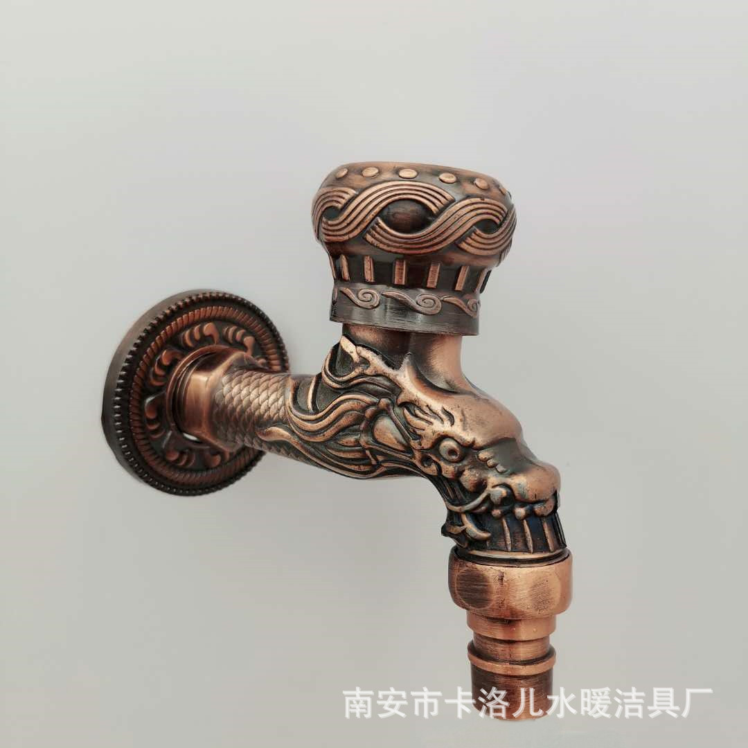 The overseas model features an antique bronze-patterned dragon spout, an alloy copper core, and a bronze-colored European-style faucet with a single cooling nozzle undefined