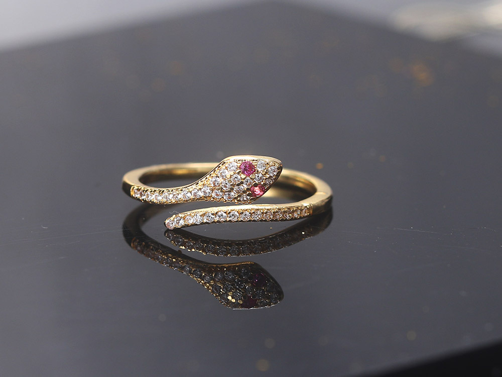 Simple Style Snake Copper Inlay Zircon Rings 1 Piece