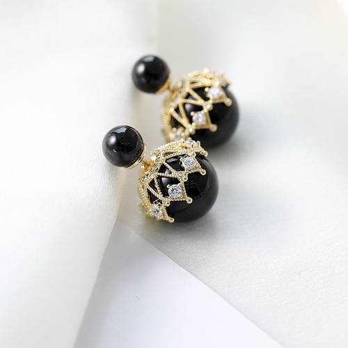 Korean style simple personalized pearl earrings before and after ball ball back hanging lace earrings 925 silver needle zircon earrings for women