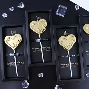 Свеча-сердце LOVE золотая для торта