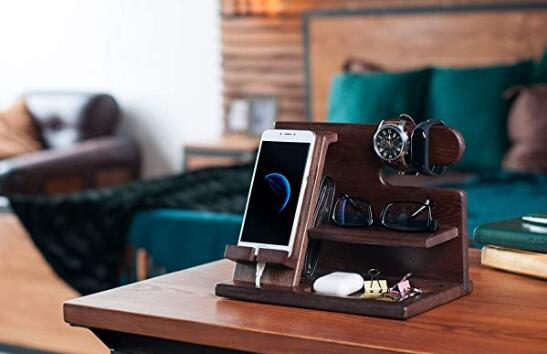 Llavero de madera soporte de la cartera reloj de los hombres regalo especial cumpleaños mesita de noche tableta billetera de almacenamiento