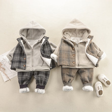 2022冬季新款童装男童宝宝婴儿童套装长袖套装卫衣加绒加厚三件套