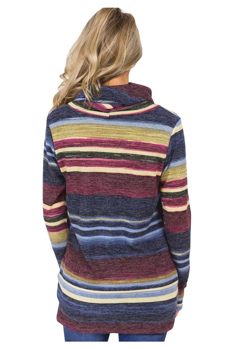 New autumn and winter women s mid-length pullover multicolor striped pocket long-sleeved ladies sweater NSSI2558