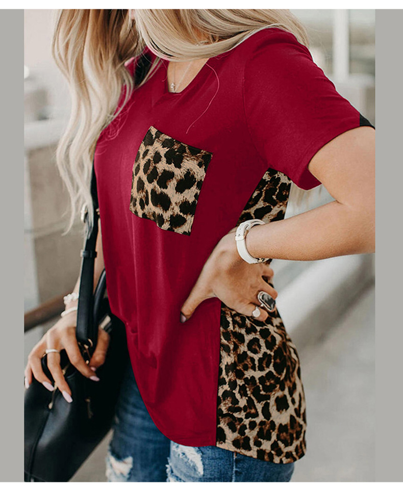 leopard stitching knitted short-sleeved t-shirt  NSSI30832