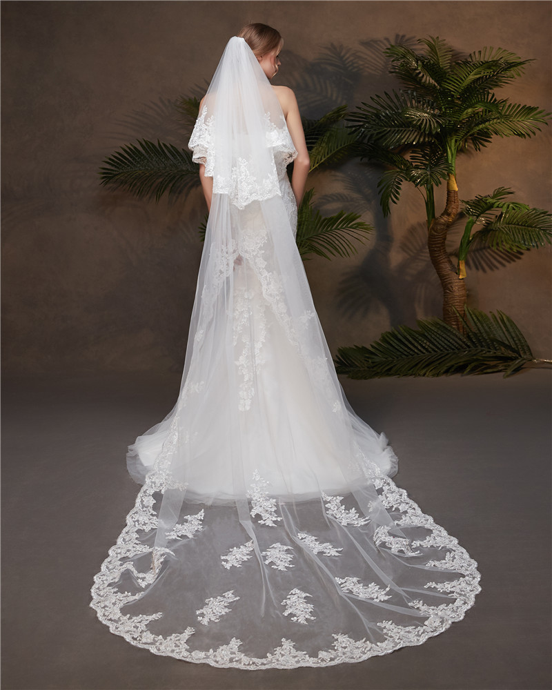 2025 new bridal long tail lace applique 3 meters wedding muzhi veil item number HL80 wedding 4
