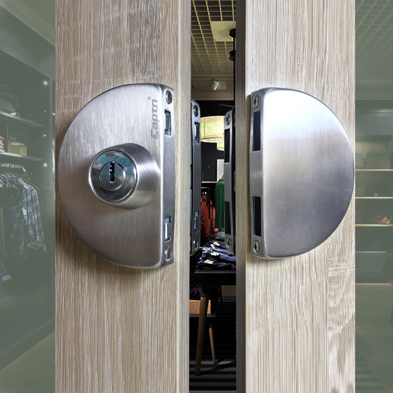 Cerradura de puerta de cristal enmarcada ribete de la aleación de aluminio cerradura de puerta de cristal central del acero inoxidable fractura cepillada cerradura de puerta de cristal de la puerta doble