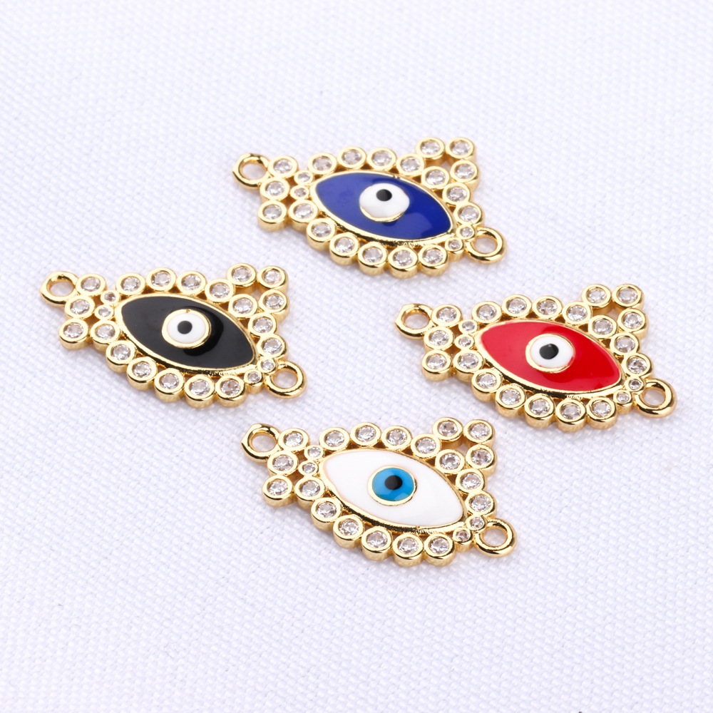 10 Pcs/package Simple Style Devil's Eye Palm Copper Plating Inlay Connector Jewelry Accessories display picture 4