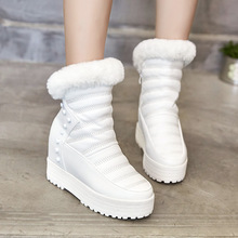 兔毛內增高雪地靴女2021新款防水皮面白色短靴冬加絨棉鞋中筒靴子