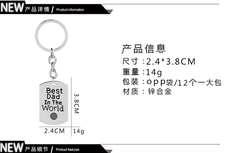 14g Weight Alloy, Metal Material Geometric Pattern Unisex Gender Fashion English Lettering Father's Day Alloy Keychain 无