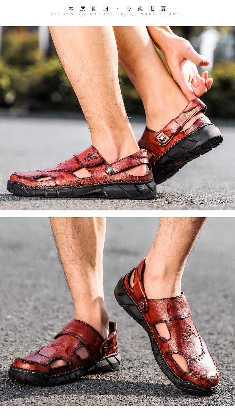 Amazon Spring/Summer men's plus-size sandals, trendy leather beach shoes, flip-flops, plus-size men's shoes, sewn shoes, cross-border undefined