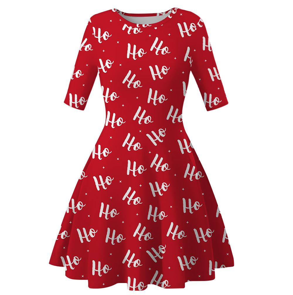 Women s Letter Digital Print Mid-Sleeve Round Neck Dress nihaostyles wholesale Christmas costumes NSMID78954