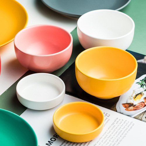 Nordic glaze ceramic plate INS household rice bowl soup bowl hotel steak plate western food plate bowls and dishes tableware set