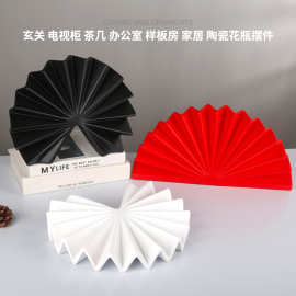 新中式陶瓷工艺品酒店客厅家居摆设装饰品扇形陶瓷摆件样板间软装