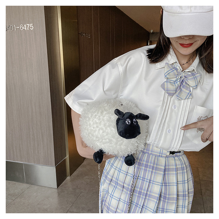 Crossbody Bag Bags Type Women's Plush Sheep Cute Cylindrical Zipper Crossbody Bag