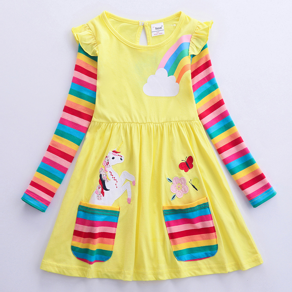 Fashion Rainbow Unicorn Printing 100% Cotton Girls Dresses display picture 5