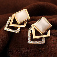 243-3韓版小飾品 批發 貓眼石立體幾何方塊耳釘耳環S81