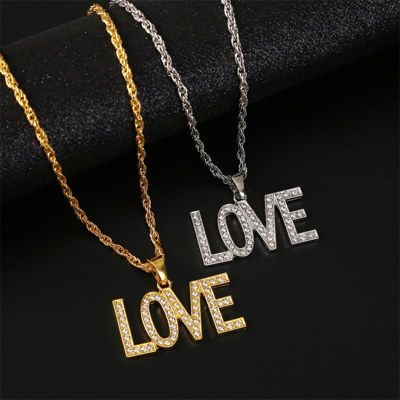 Fashion  Trend Culture Hip Hop  Diamond   Love Letter Hip Hop Necklace  Nihaojewelry Wholesale display picture 2