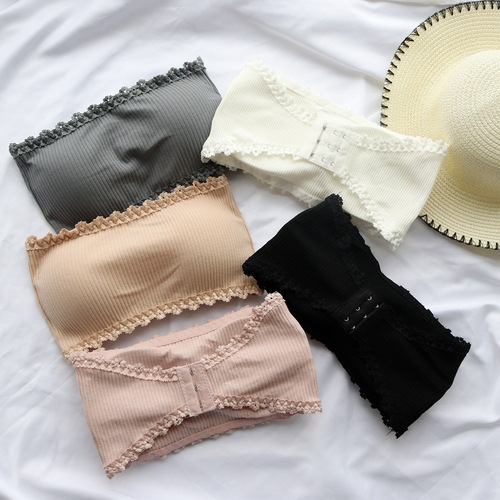 Summer threaded one-line waistband with chest pad to prevent exposure and beautiful back for girls and students thin strapless underwear wrap breast tube top