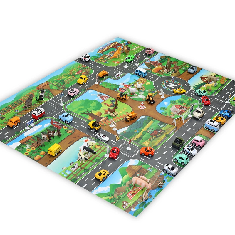 Игрушка, игровой коврик, счастливый реалистичный фермер, парковка