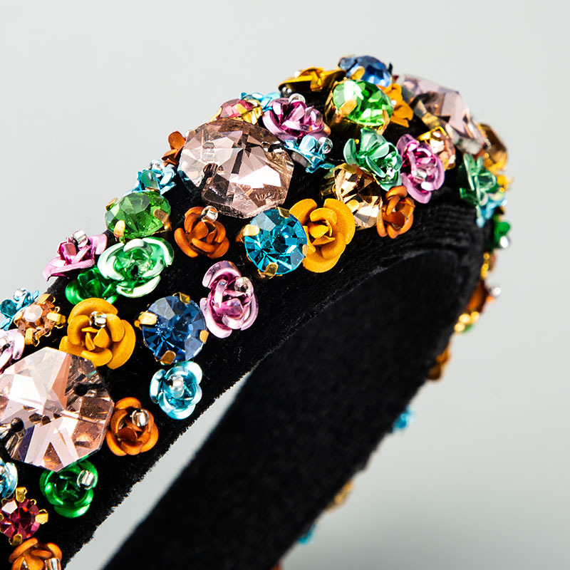 New Fashion Metal Flower Sponge Headband Baroque Style Color Rhinestone Headband display picture 4