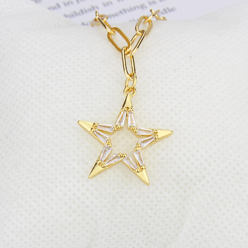 New Diamond-studded Star And Moon Tag Simple Gold Fashion Copper Pendant display picture 4