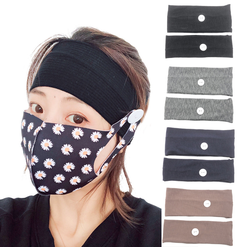 Fashion Sports Yoga Fitness Button Mask Anti-leaf Headband Solid Color Parent-child Couples Wholesale display picture 23