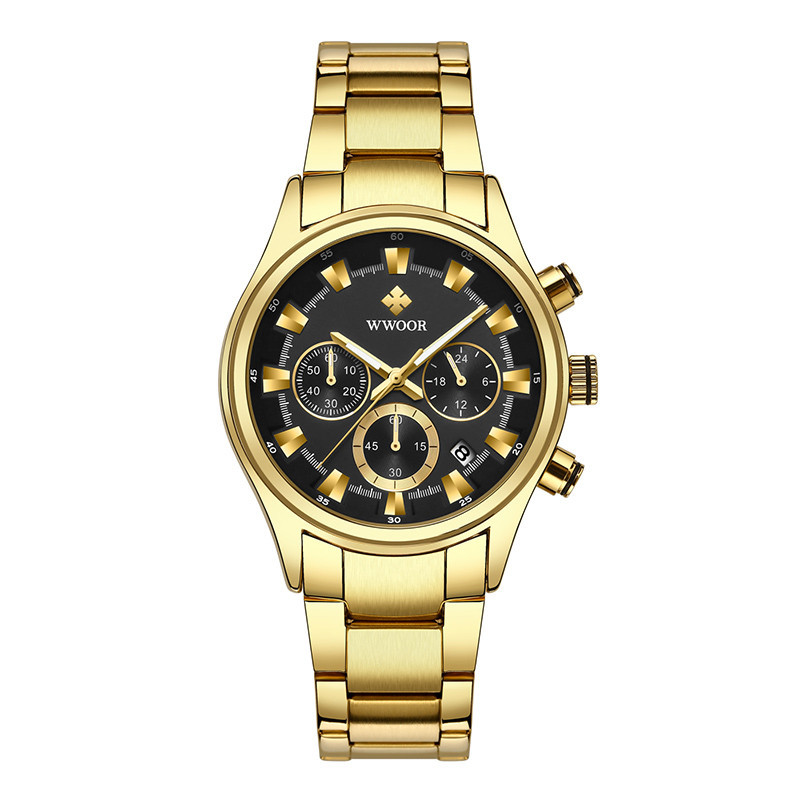 WWOOR holding love nuevo reloj de cuarzo de 6 pines de negocios para hombres calendario impermeable reloj redondo cabeza reloj de tazón casual 8857