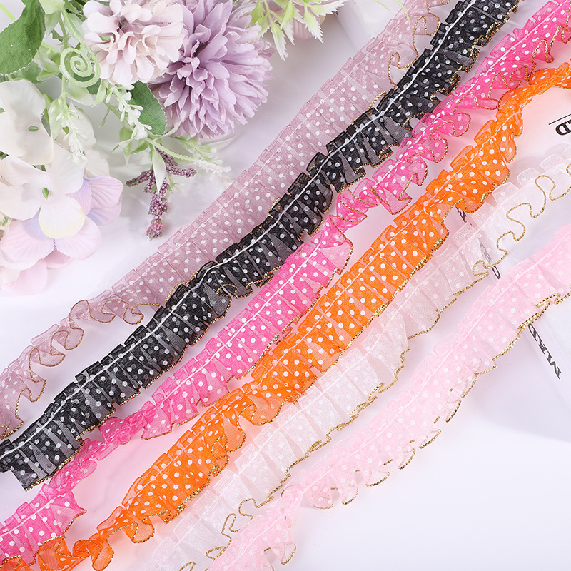 2公分单边金雪纱带水印点 DIY打褶花边服装发饰 饰品服装辅料45米