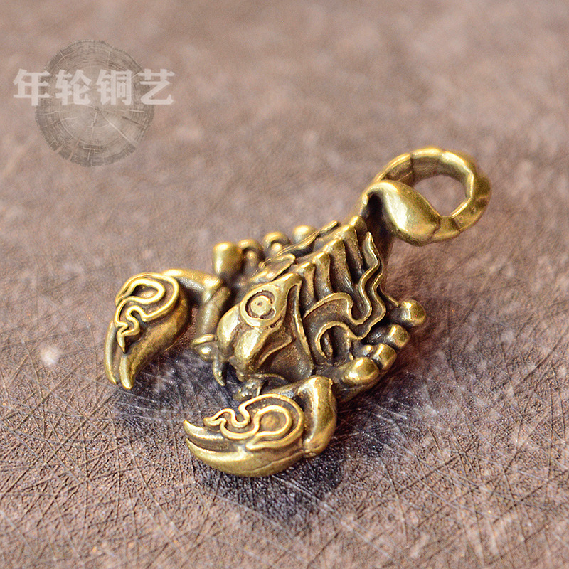 Brass Solid Scorpion Keychain Handmade Play Pendant Key Pendant Antique Creative Small Bronze Stall Supply