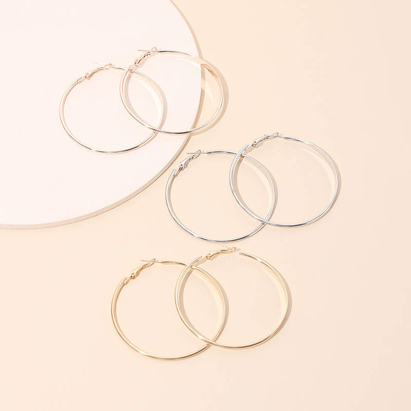 10g Weight Earrings Classification Wedding, Travel, Birthday Occasion Women'S Gender Rose Gold, Gold, Silver Color Geometric Big Circle Exaggerated Simple Earrings Wholesale 1