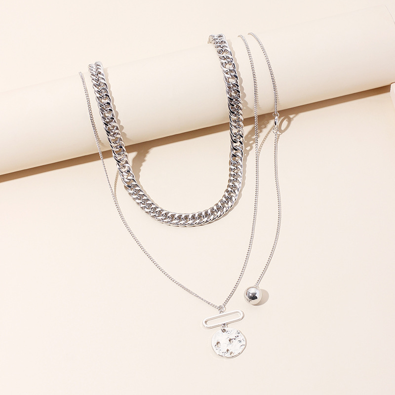 70g Weight Necklace Classification Wedding, Travel Occasion Alloy Material Women'S Gender Simple Style Style White, Gold Color Multi-layered Retro Chain Necklace Women Tide Fashion Personality Hip Hop Medal Pendant Clavicle Chain 2