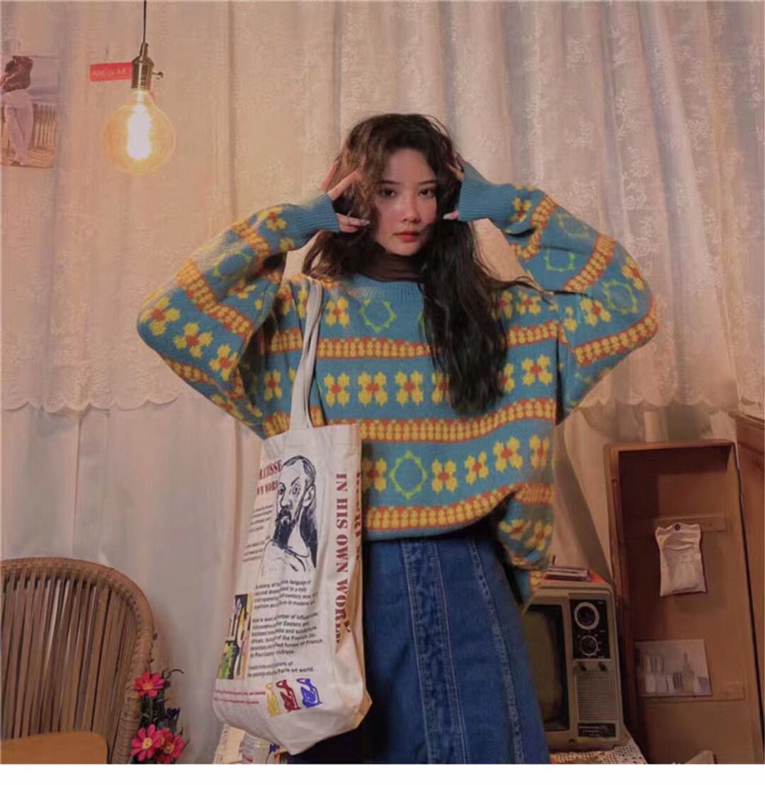 Retro Striped Knitted Sweater Green