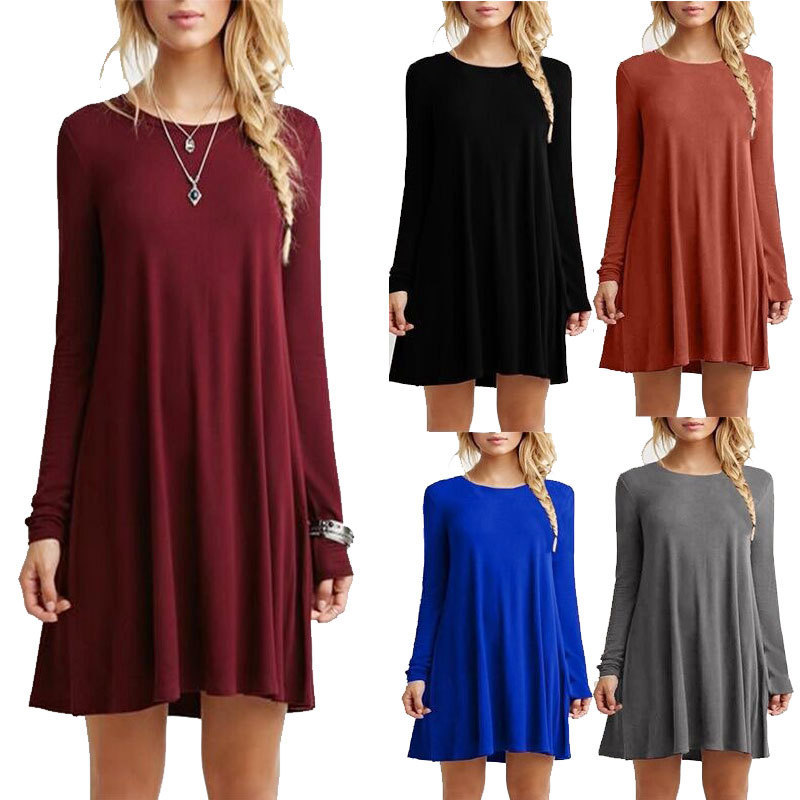 Autumn demi-season solid long-sleeve with a round collar