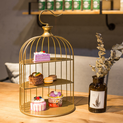 Jaula de pájaro de hierro de estilo europeo decoración de la boda estante de pastelería estante de sushi cake shop buffet doble capa pastelería rack