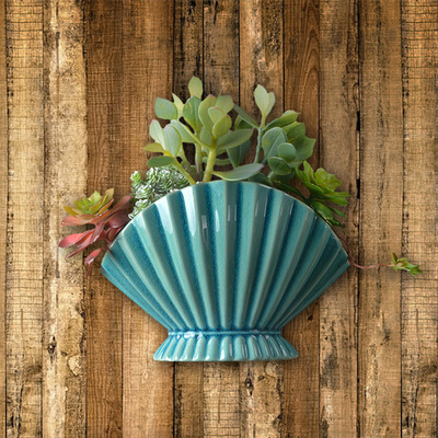 贝壳形现代陶瓷挂墙壁花盆欧美式庭院户内外挂盆家居墙面装饰批发