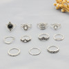 European and American popular retro diamond brown gemstone moon crown water droplet leaf geometric ring eleven sets